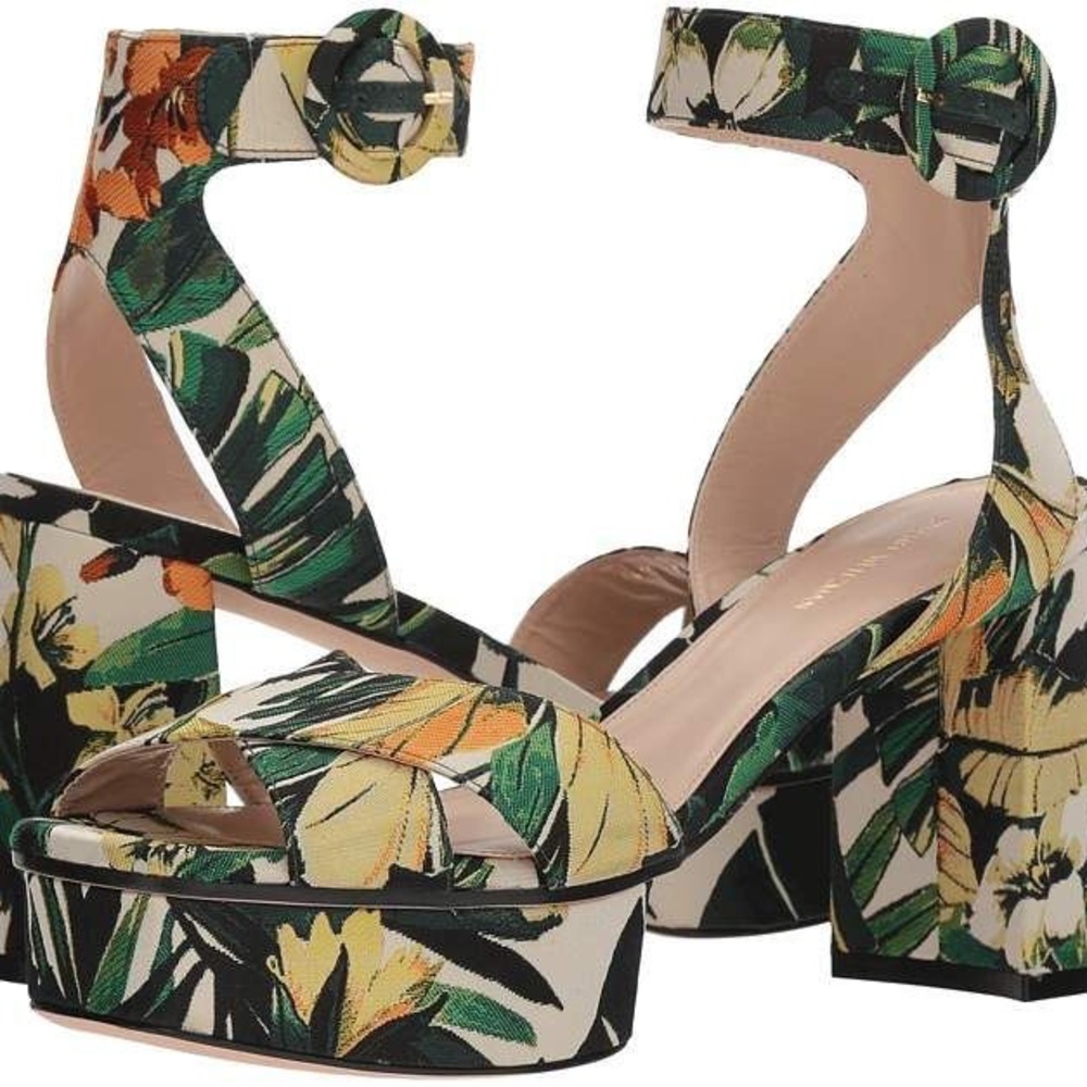 Stuart Weitzman Carmina Botanic Platform Ankle Strap Sandals, SIZE 36